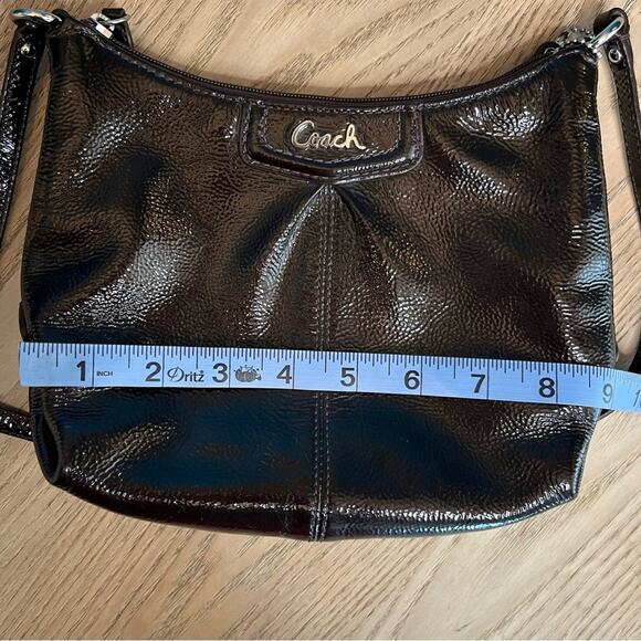 COACH Ashley Chocolate Brown Patent Leather Pebbled Small Crossbody Purse - Picture 9 of 11